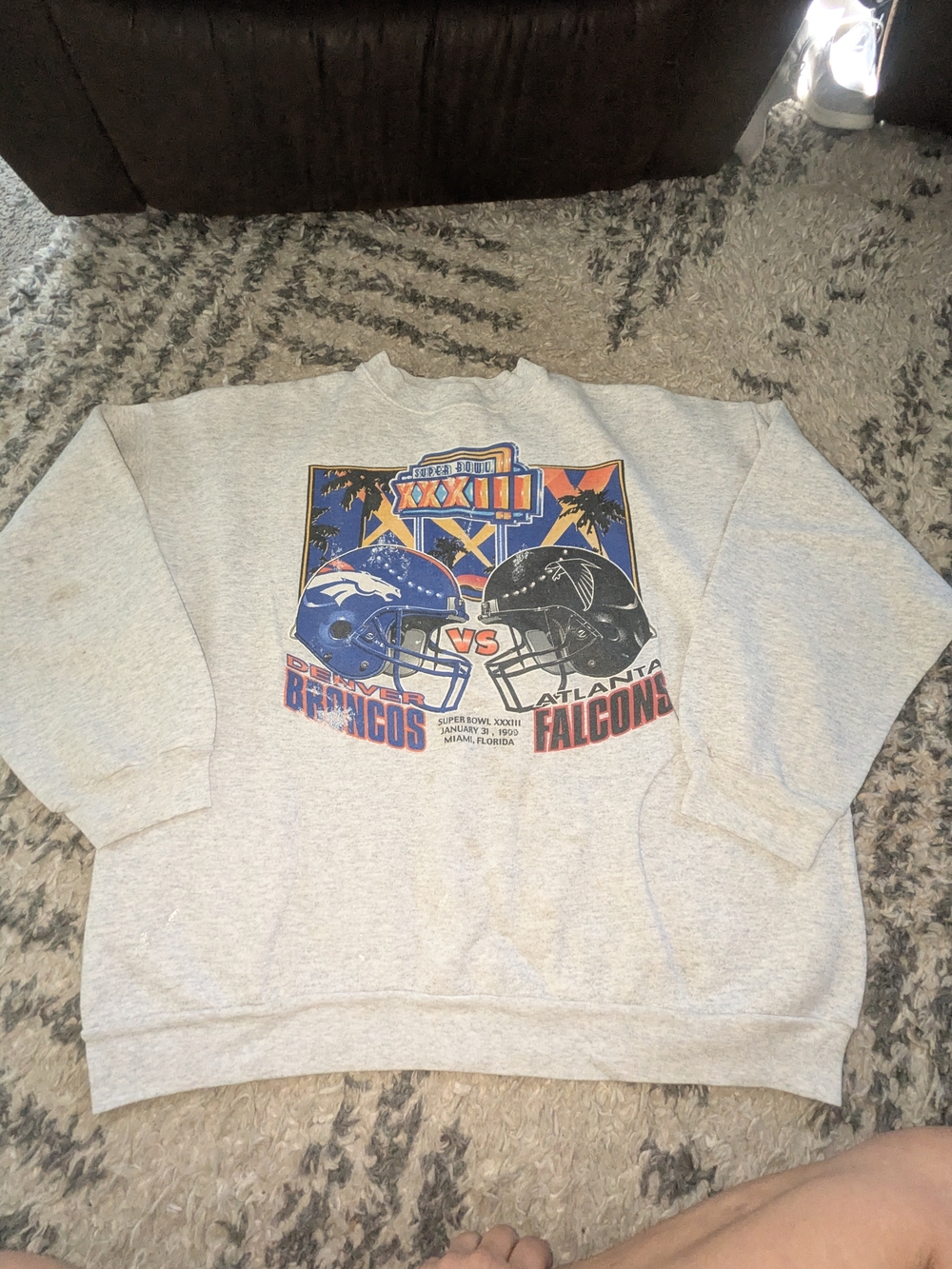 Tultex Gray Broncos vs Falcons Graphic Crewneck Sweatshirt